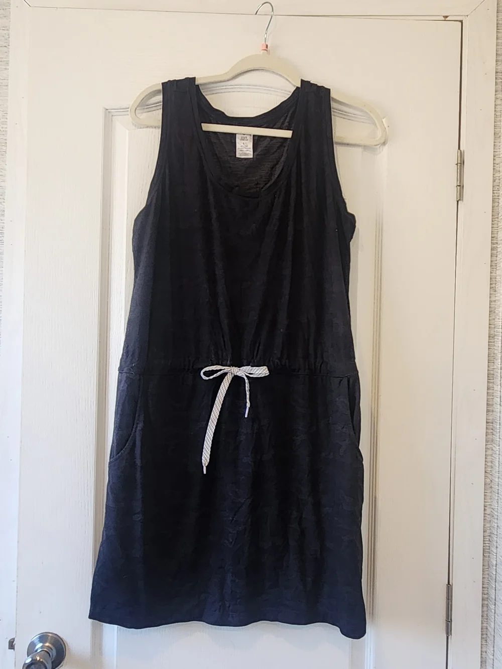 Members Mark Casual Black Camo Midi Dress with Drawstring Waist L Euc - Picture 1 of 4